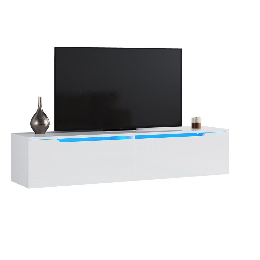 SONNI TV Lowboard Weiß Hochglanz mit LED